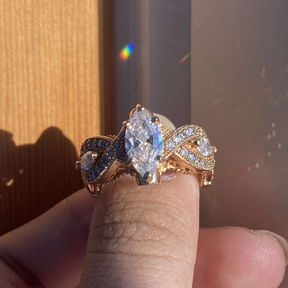 gold cubic zirconia victorian princess ring